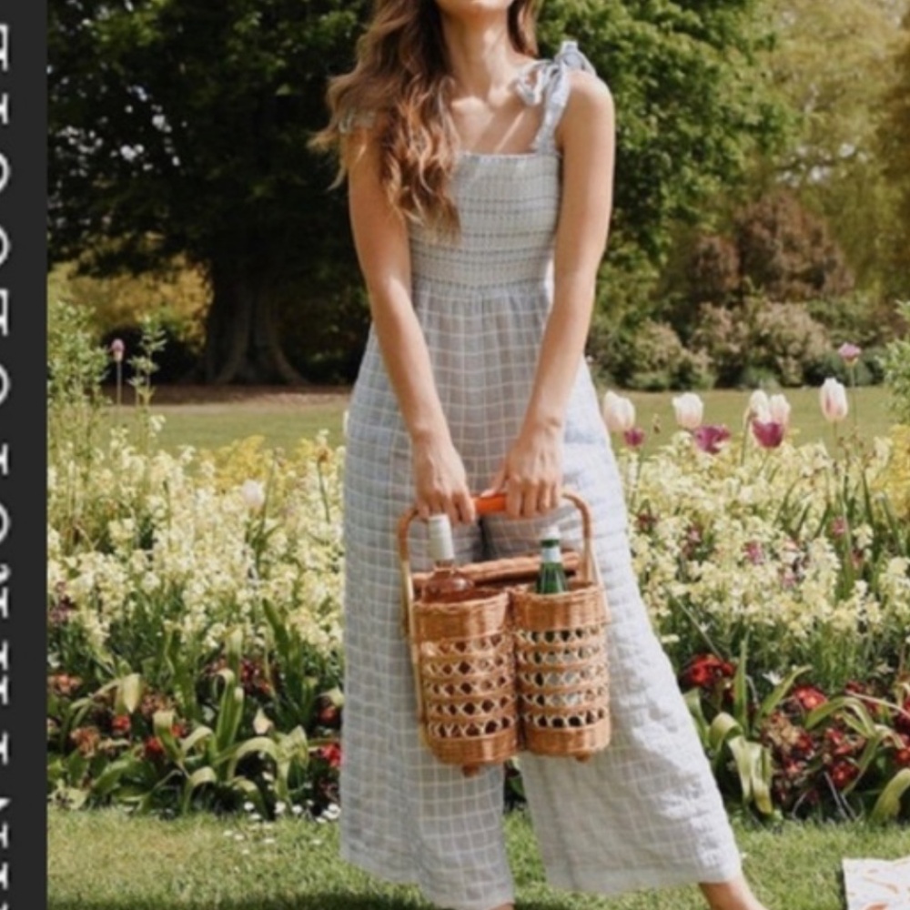 Anthropologie Light Blue Plaid Jumpsuit